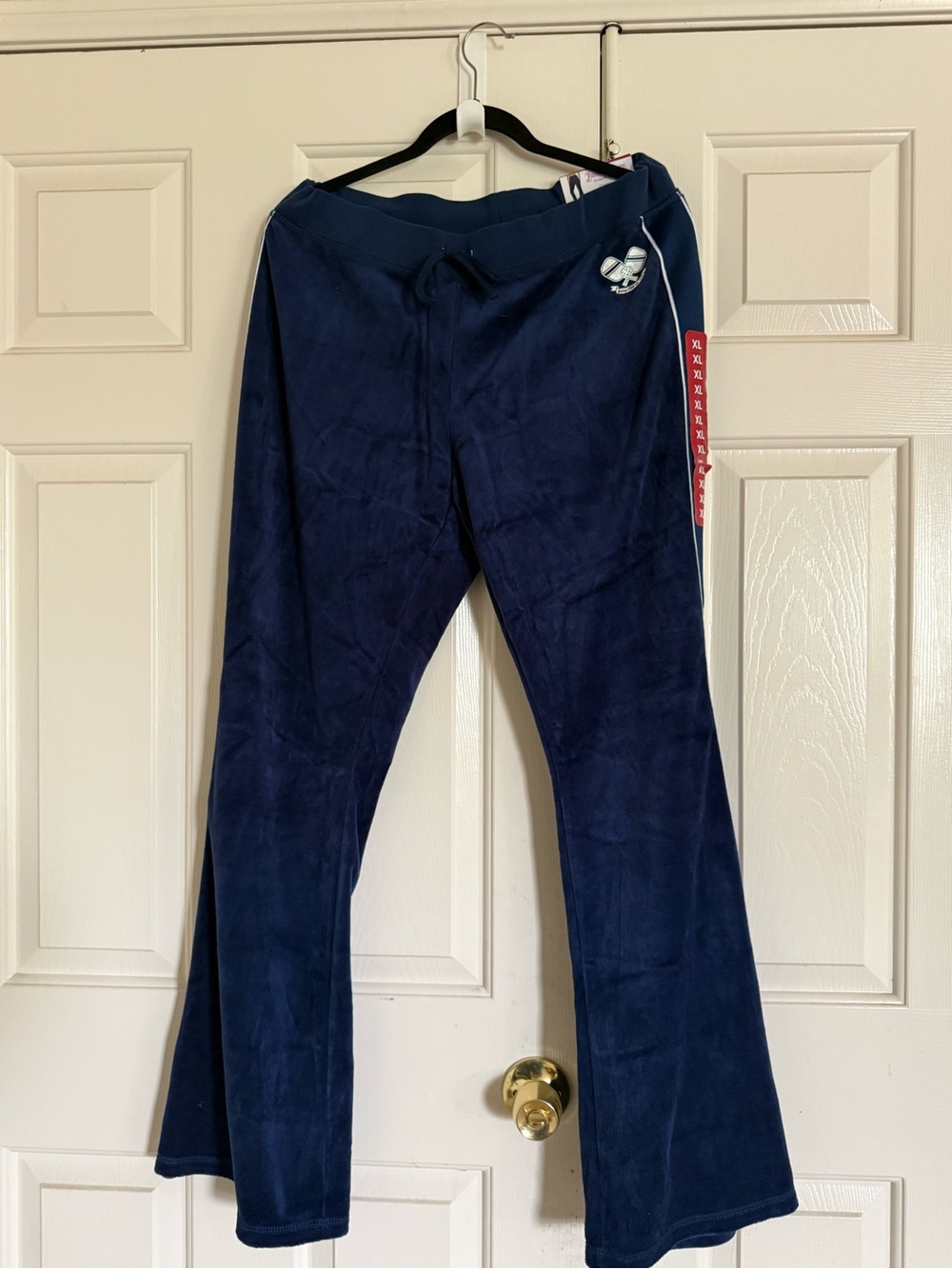 Juicy Couture Women's Blue Velour Bootcut Track Pants XL Drawstring Pockets